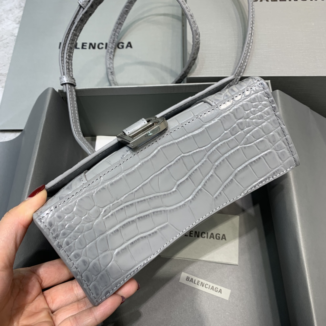 Balenciaga Hourglass Small Handbag Crocodile Embossed Shoulder Bag Gray